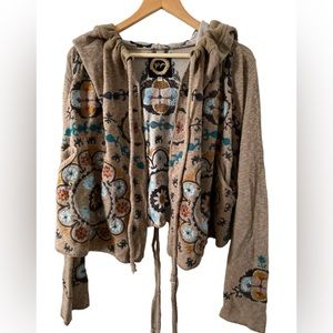 Johnny Was Biya Hooded Floral Embroidered Boho Cardigan Sweater - XS